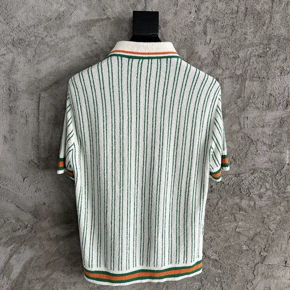 Casablanca Green and White Striped Polo Shirt - Picture 2 of 3